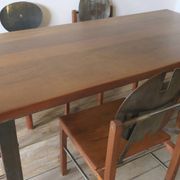 Brutalist 6 chairs and dining table in teak and patinated steel, 1960s