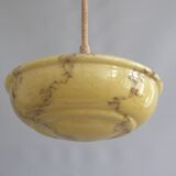 Suspension Art Déco, lampe suspendue avec abat-jour en verre beige et suspension chromée - vers 1930-1940