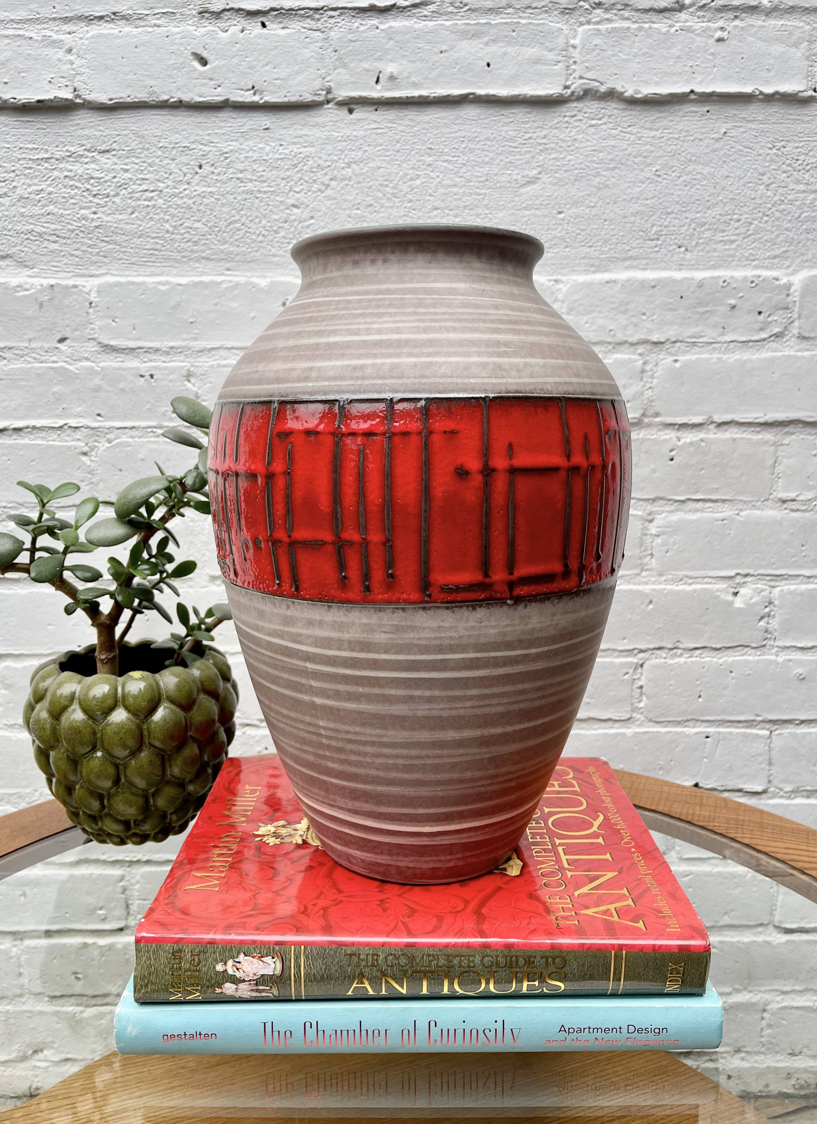 Vintage West German Vase Red Abstract Ceramic 1202/35