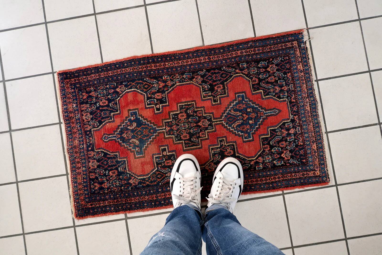 Tapis persan Senneh antique des années 1920 57 cm x 96 cm - 1C1248