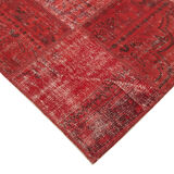 Hand-knotted oriental overdyed 177 cm x 248 cm red patchwork rug