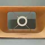 Lamp Le Dauphin black ceramic glazed, wicker canelé, imitation leather havana ~ 70's