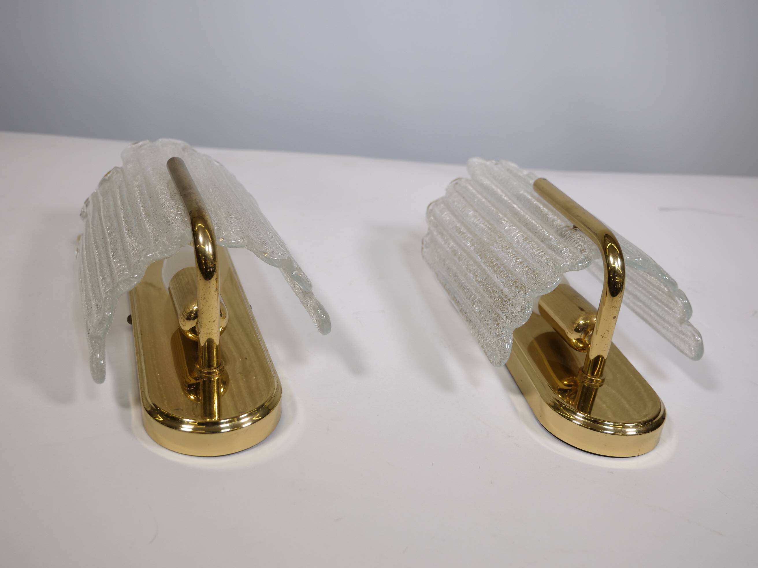 Brass and Ice Glass Wall Lamps by Carl Fagerlund for JBS, Set of 2, 1970s