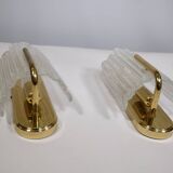 Brass and Ice Glass Wall Lamps by Carl Fagerlund for JBS, Set of 2, 1970s