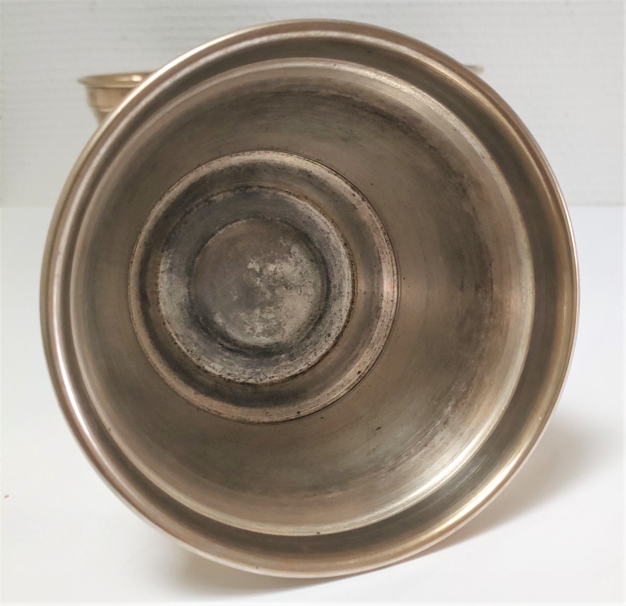 Three pot covers brass silver cover golden patina monogram early twentieth century