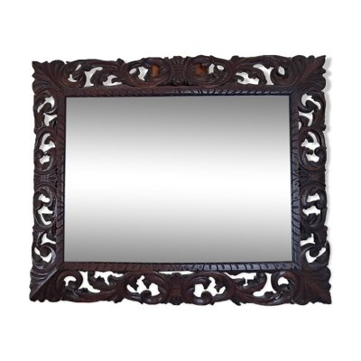 Miroir Bisaut rectangulaire encadrement en bois sculpté Style HENRI II
