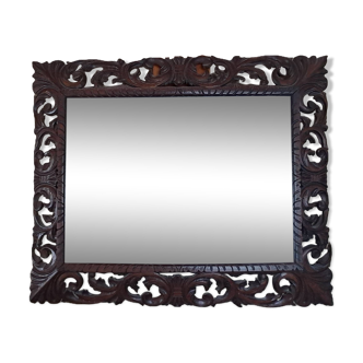 Rectangular Bisaut mirror with carved wooden frame, HENRI II style