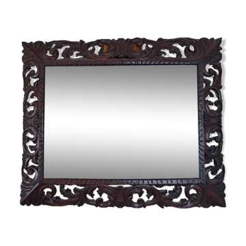 Rectangular Bisaut mirror with carved wooden frame, HENRI II style