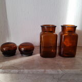 Pair of vintage amber glass jars