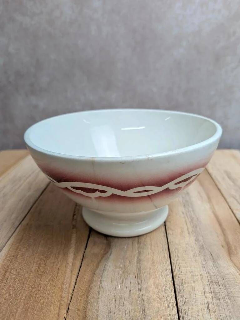 Old ironstone bowl from Digoin – Pink floral decoration – Vintage