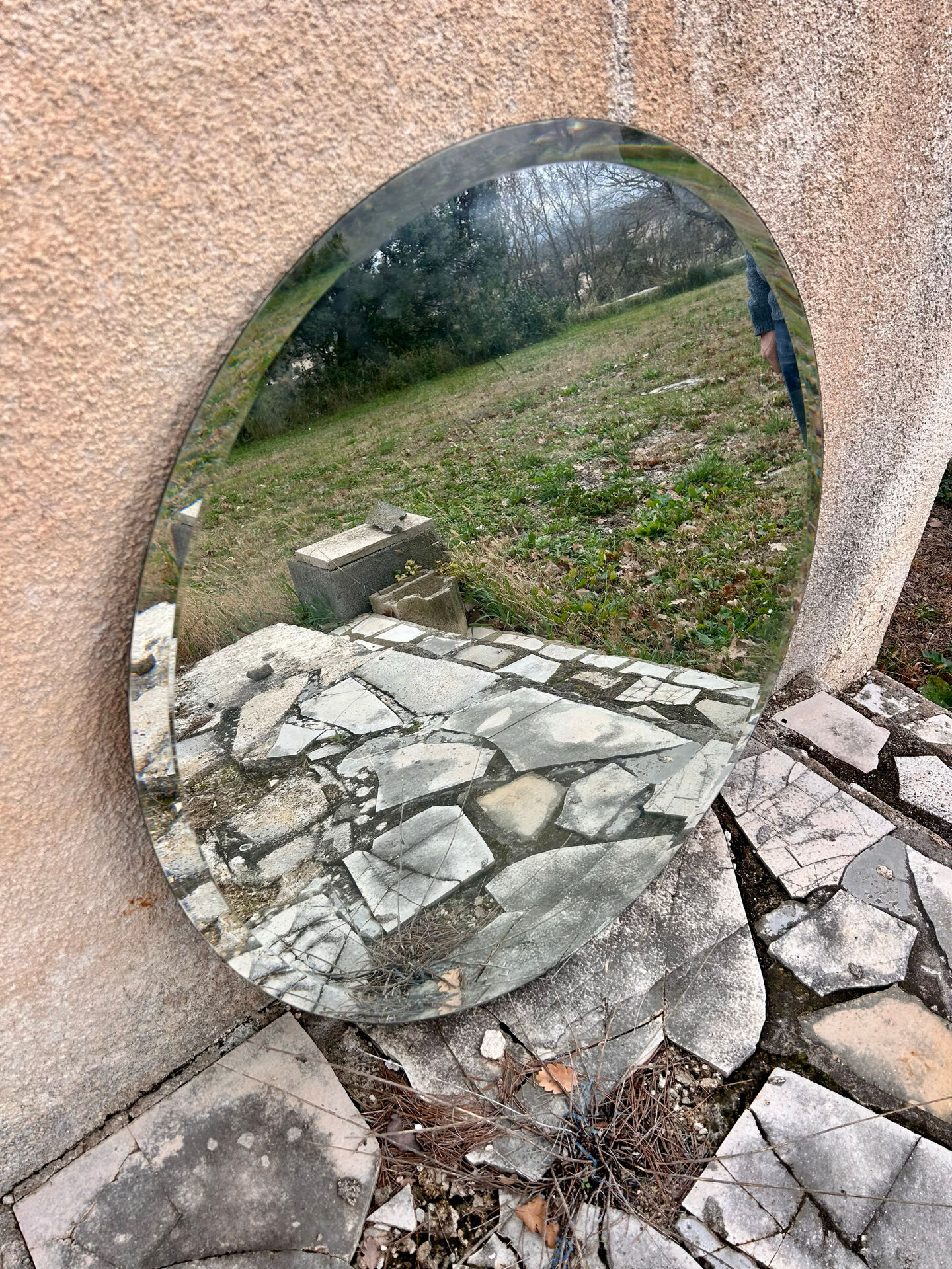Miroir rond biseauté vintage 90 cm