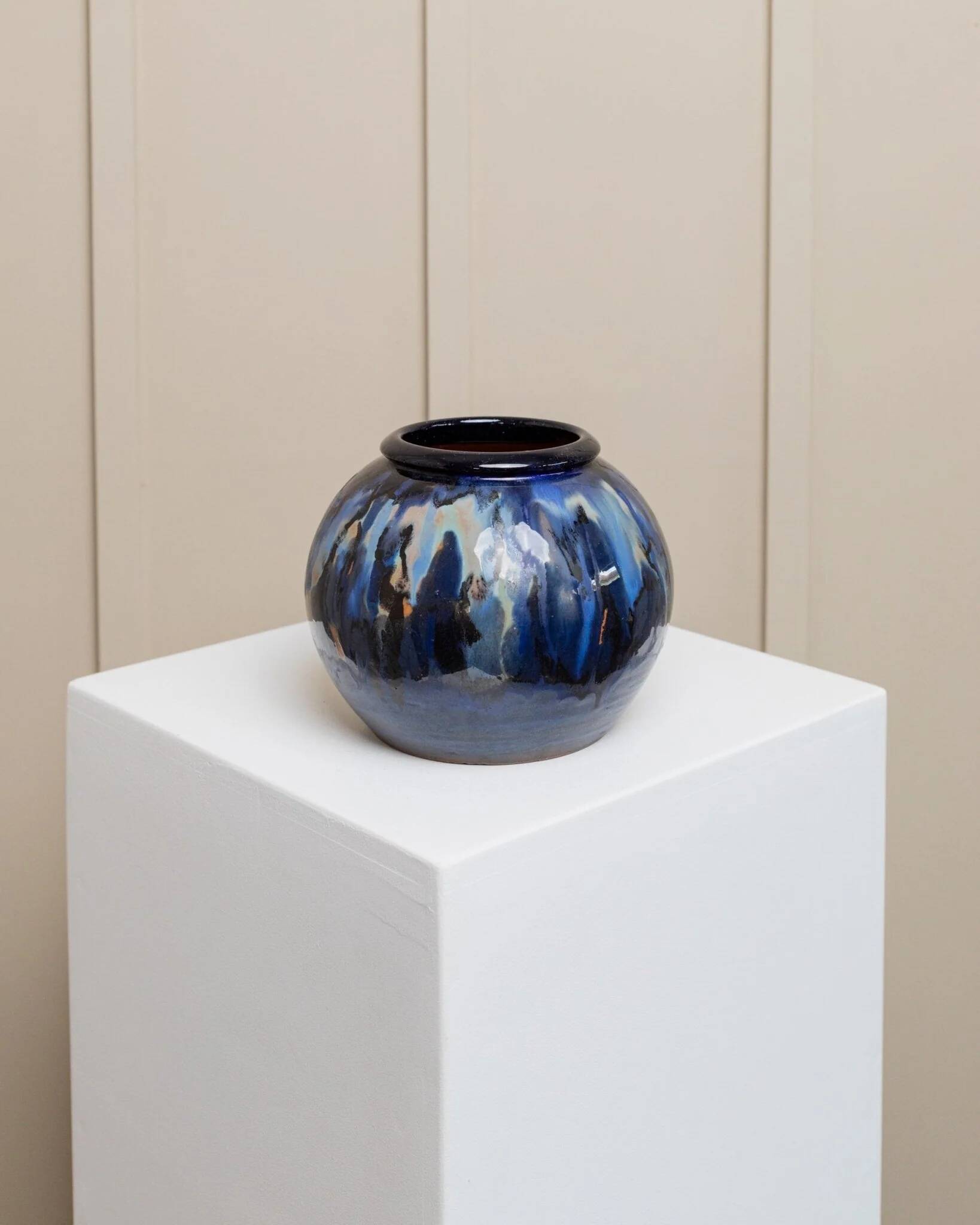 Danish Vintage Glazed Ceramic Vase by Hildegon Als in blue-brown glaze, mid-century 1960s