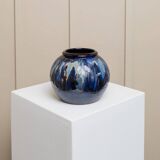 Danish Vintage Glazed Ceramic Vase by Hildegon Als in blue-brown glaze, mid-century 1960s