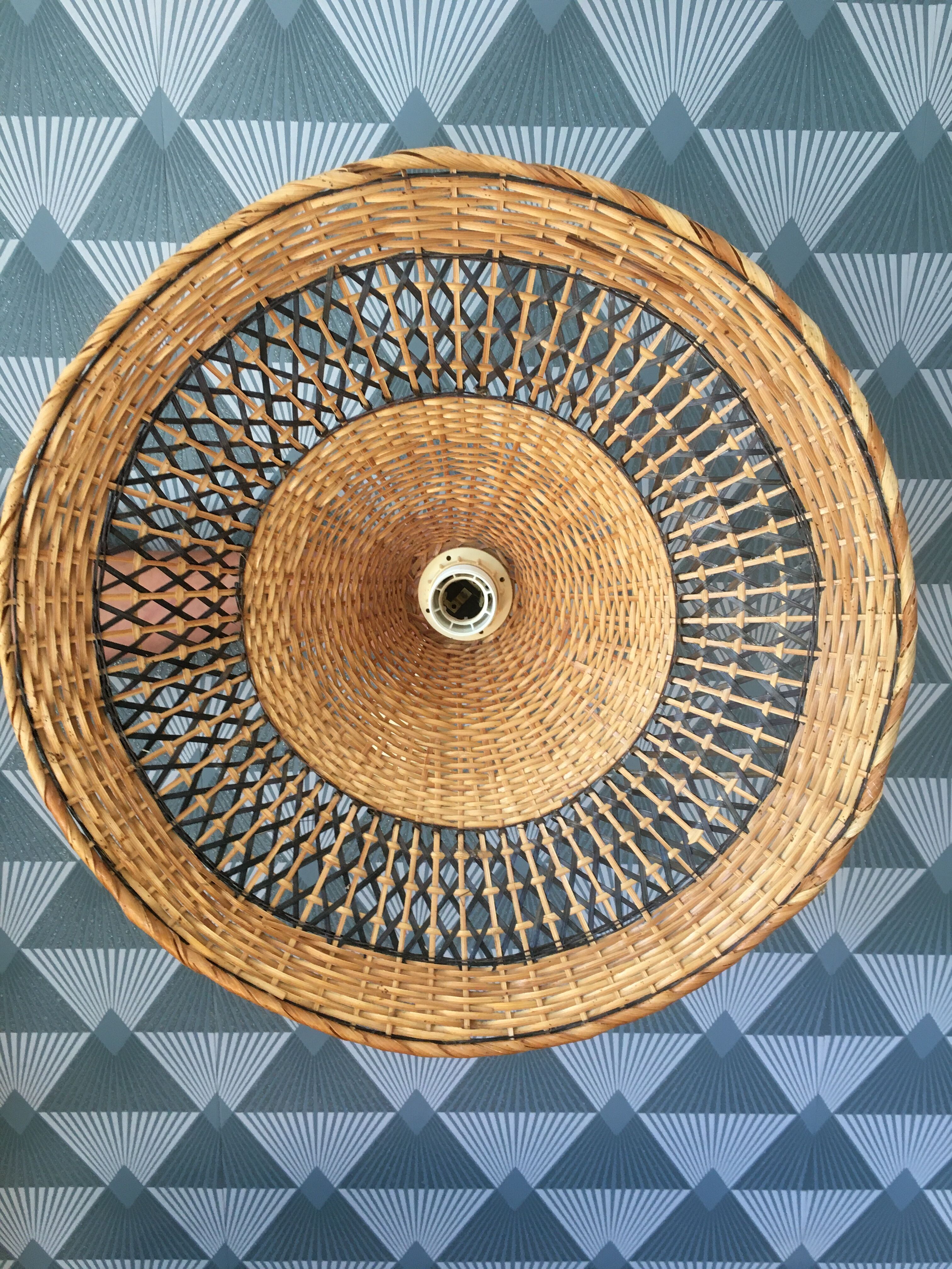 Pair of vintage wicker hanging lamp