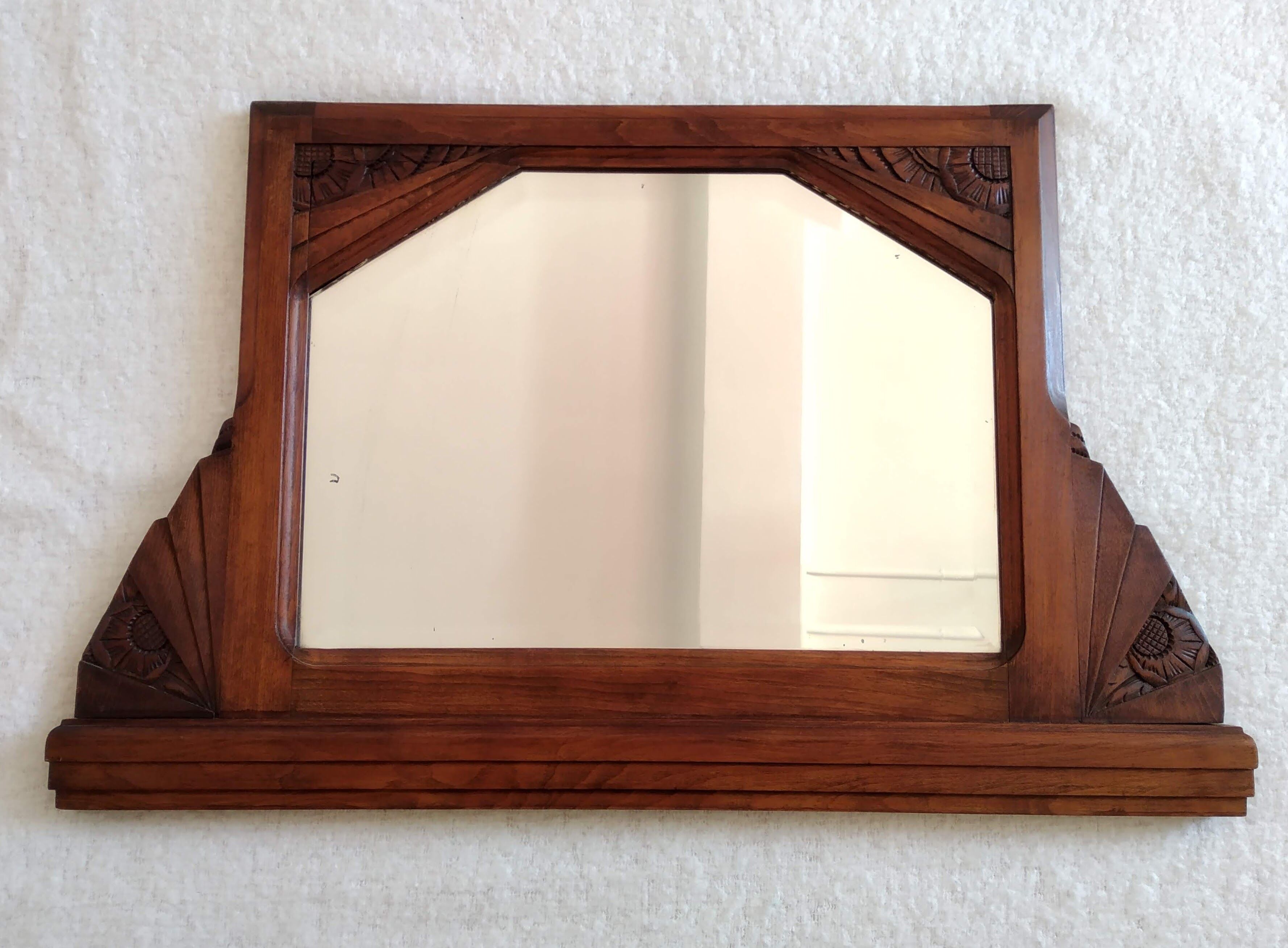 Miroir Art Déco bois sculpté 86 X 53