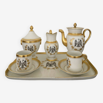 White and gold porcelain tête à tête coffee service with Eagle decoration dating from the 19th century - Napoleon Style