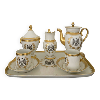 White and gold porcelain tête à tête coffee service with Eagle decoration dating from the 19th century - Napoleon Style