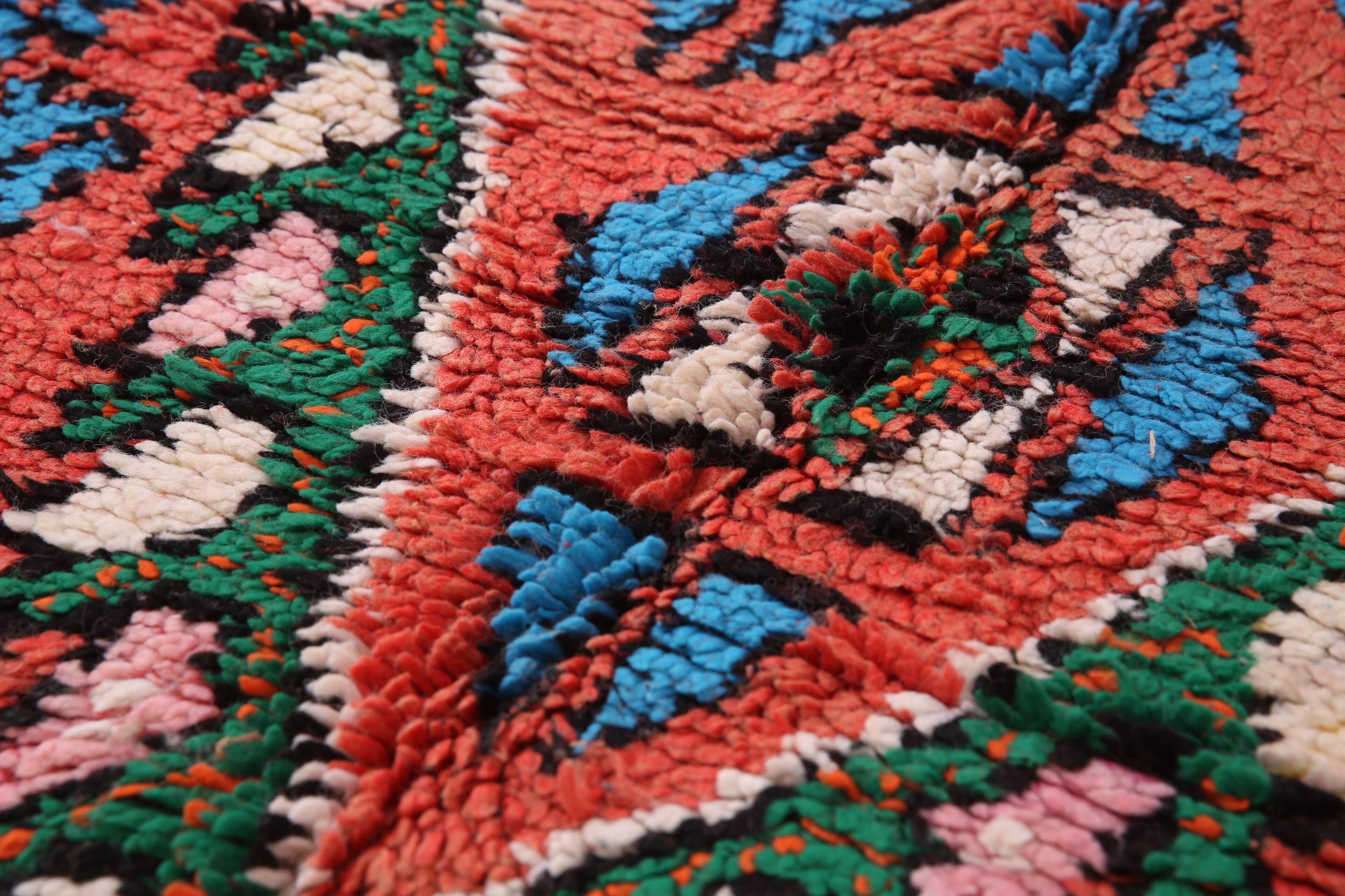 Red Vintage Moroccan rug 186 x 362 cm - Berber Wool Rug - Handmade Rug Boho