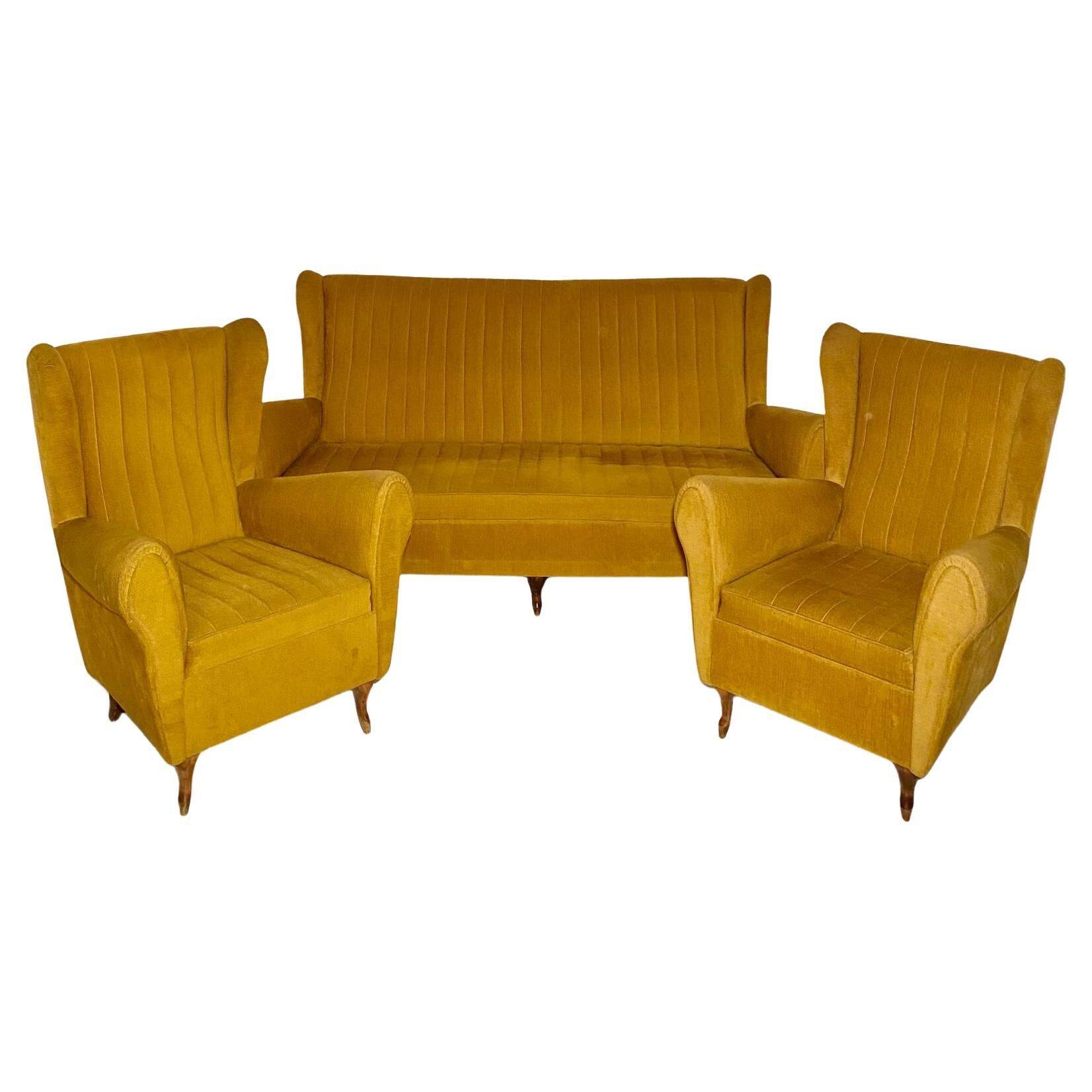 Midcentury Modern Living Room set in Velvet, Italy 1950