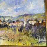 Oil painting on canvas village landscape, gilded frame