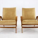 Mid-century armchairs, wooden frame & upholstered, František Jirák, 1960s–70s, Czechoslovakia