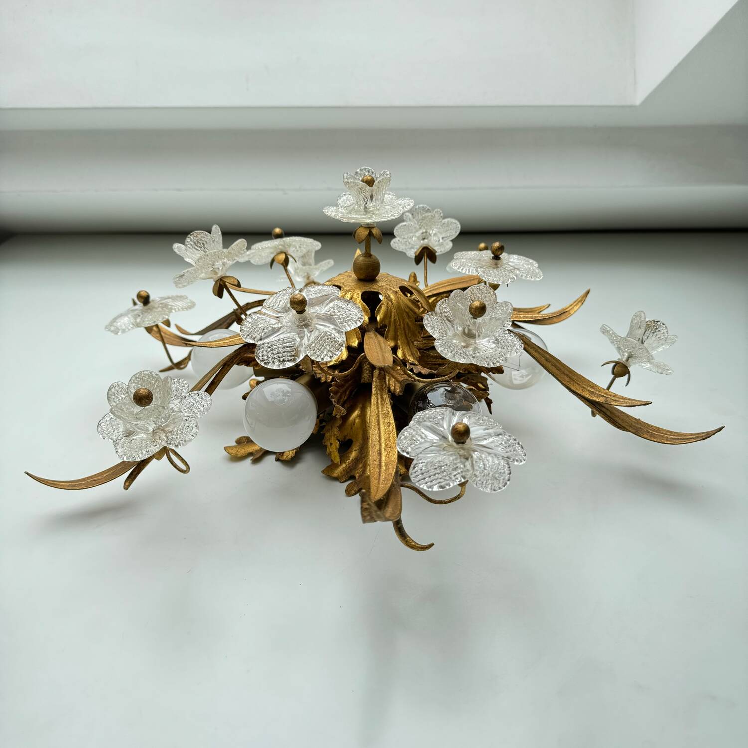 Plafonnier Banzi Firenze Murano en métal doré et verre de Murano