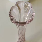 Grand Vase Design floral. En verre d Art soufflé Murano. Tons roses, 30,5cm