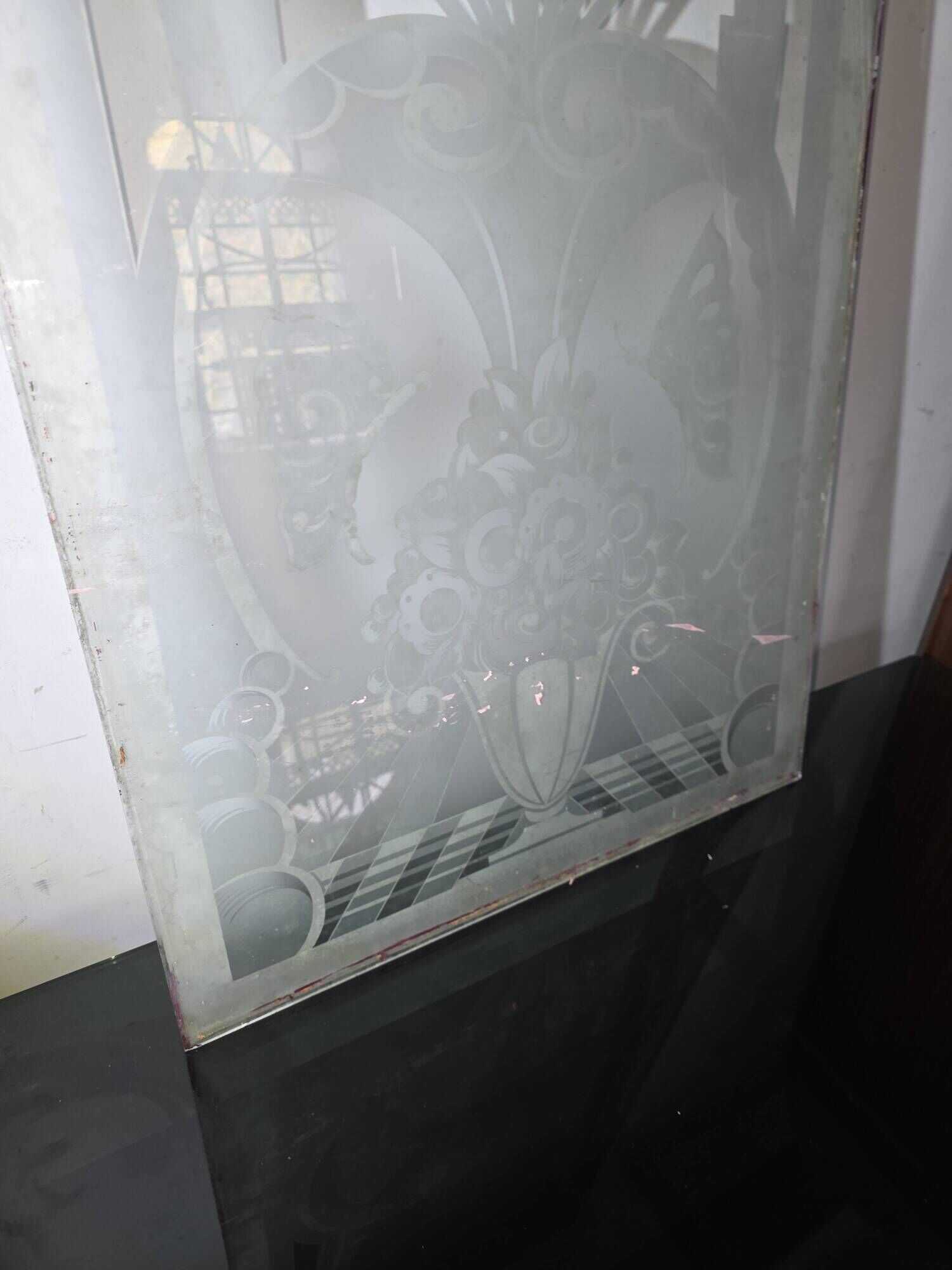 Art Deco engraved glass door panel 1930
