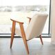 Fauteuil Lounge Vintage Crème Blanche Tissu Bois Naturel Design Scandinave