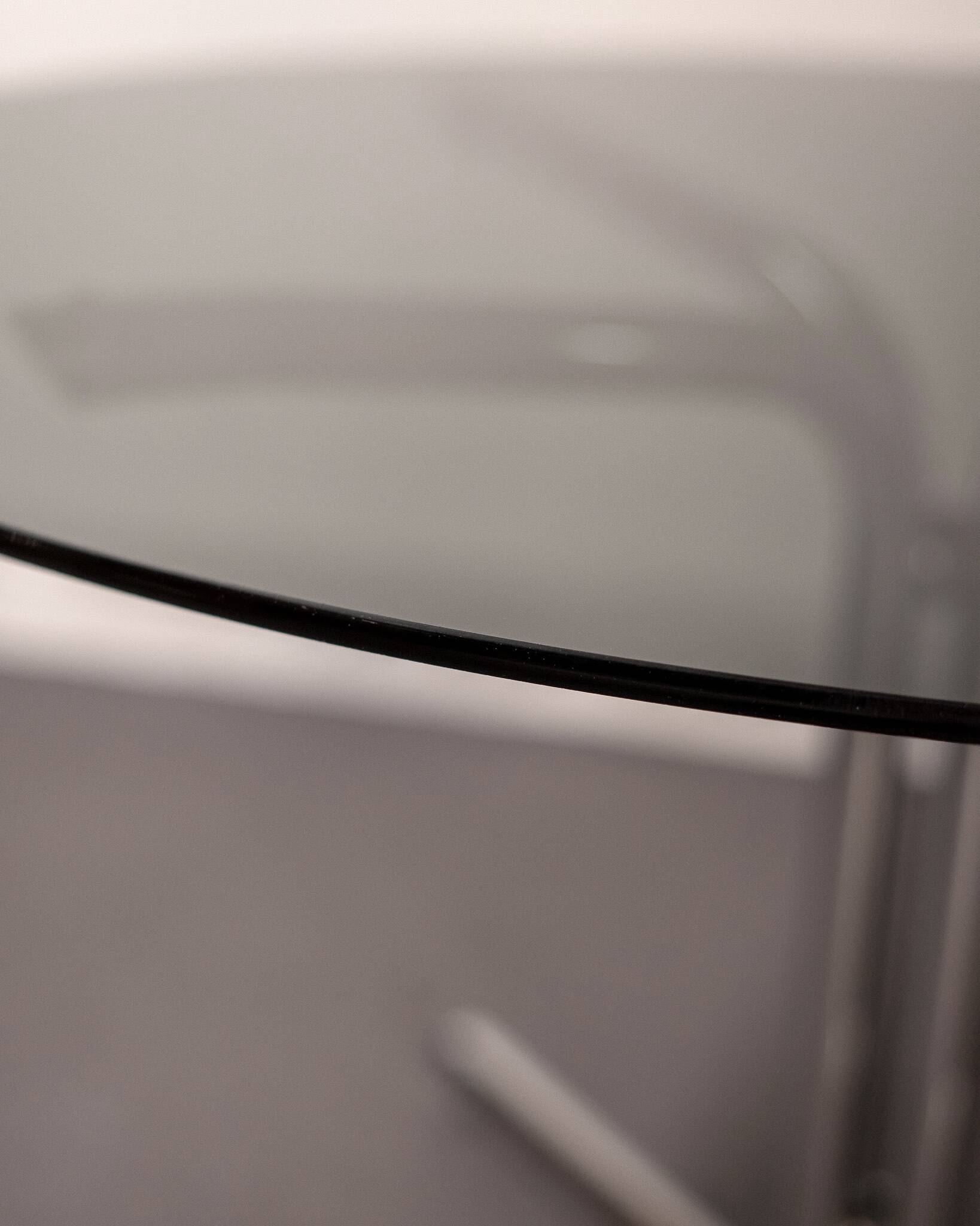 Round dining table in smoked glass and chrome-plated steel, Italy, 1970