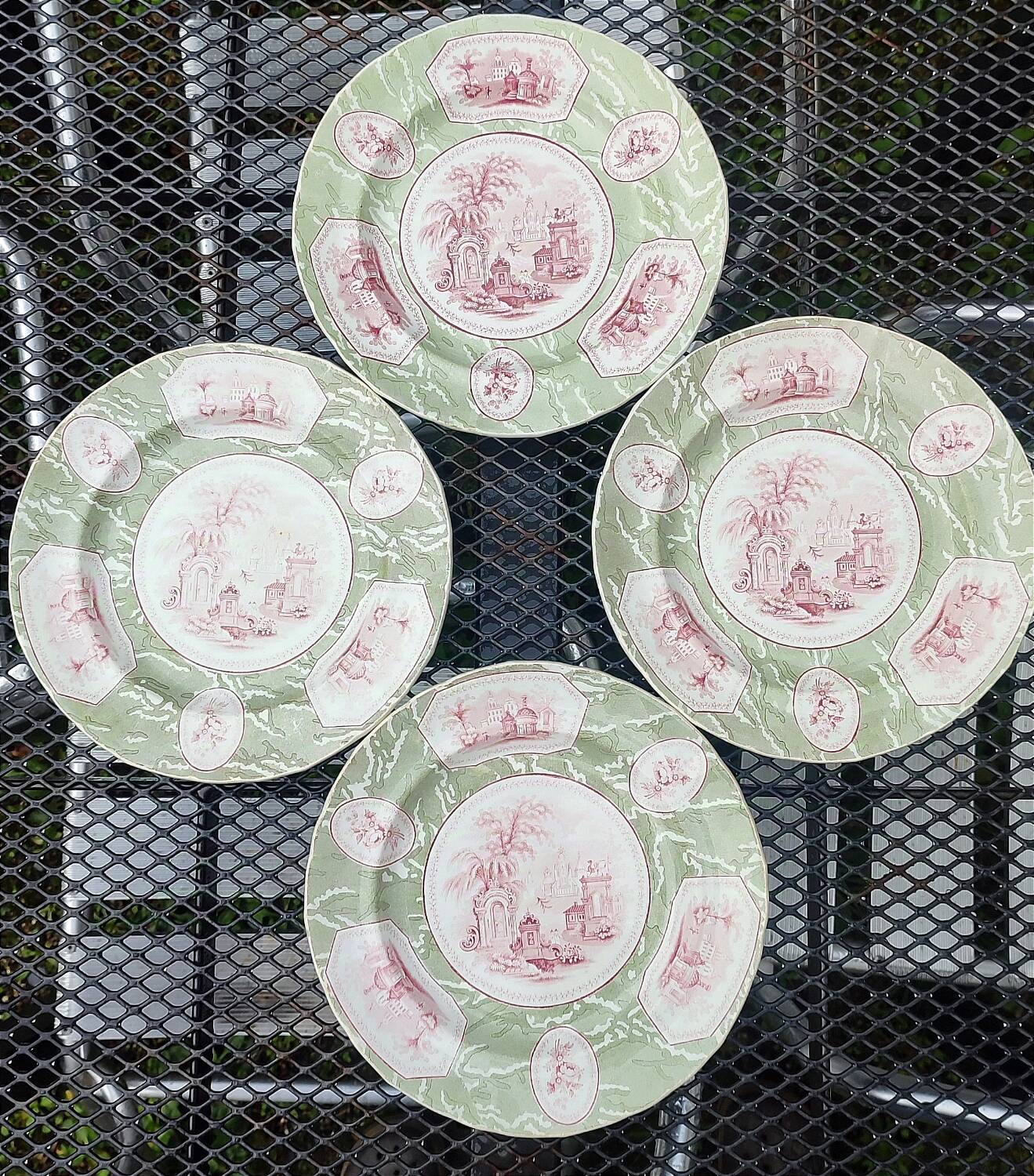 Set of 4 antique plates - Creil & Montereau - Opaque porcelain -
