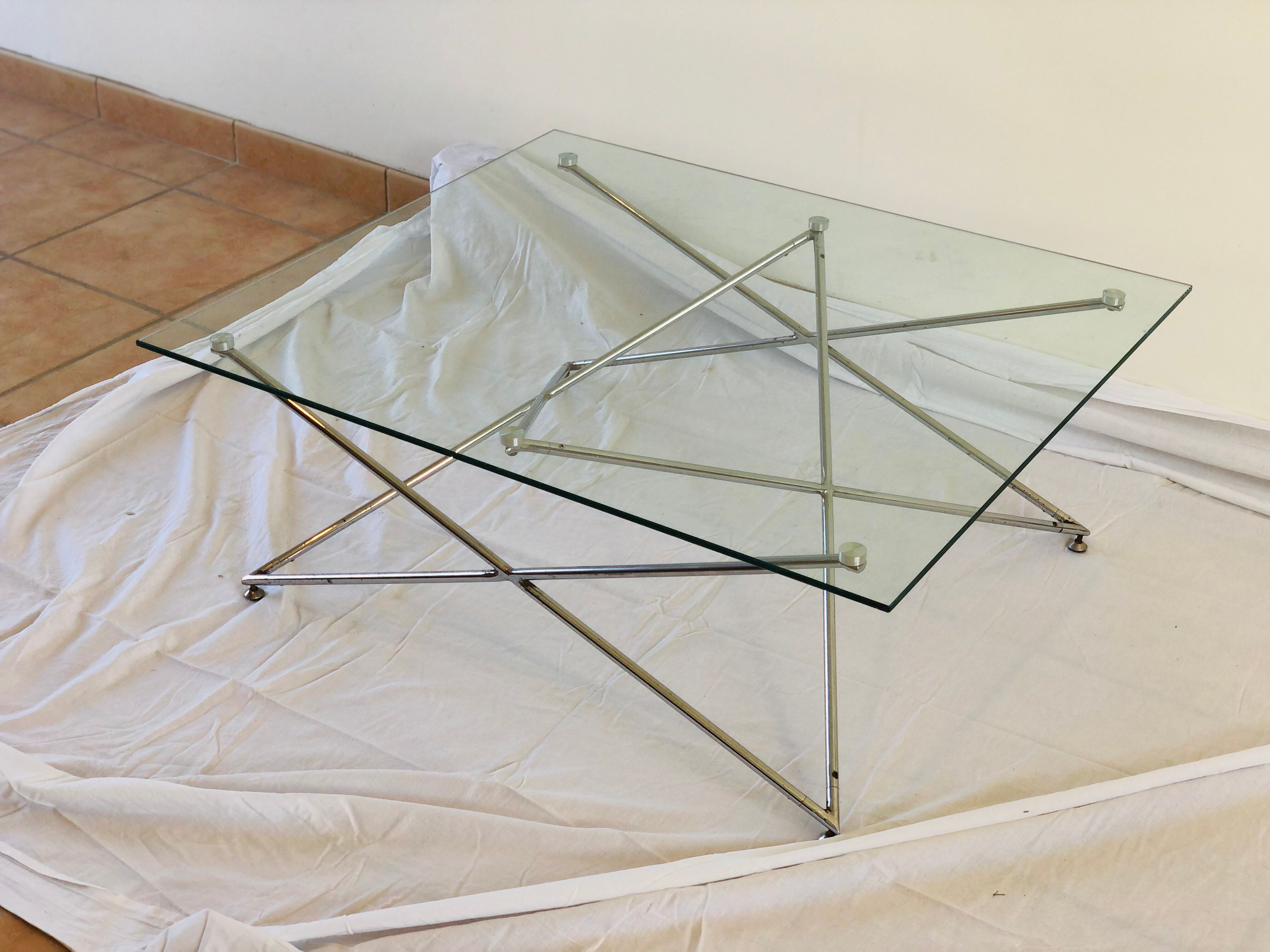 Vintage glass and chrome metal coffee table 1960
