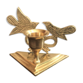 Bougeoir laiton doré décor oiseaux