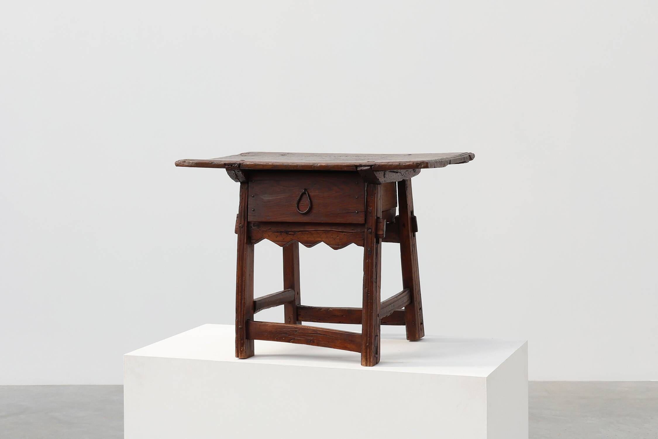 17th Century Spanish Oak Side Table with Drawer in Wabi Sabi Style