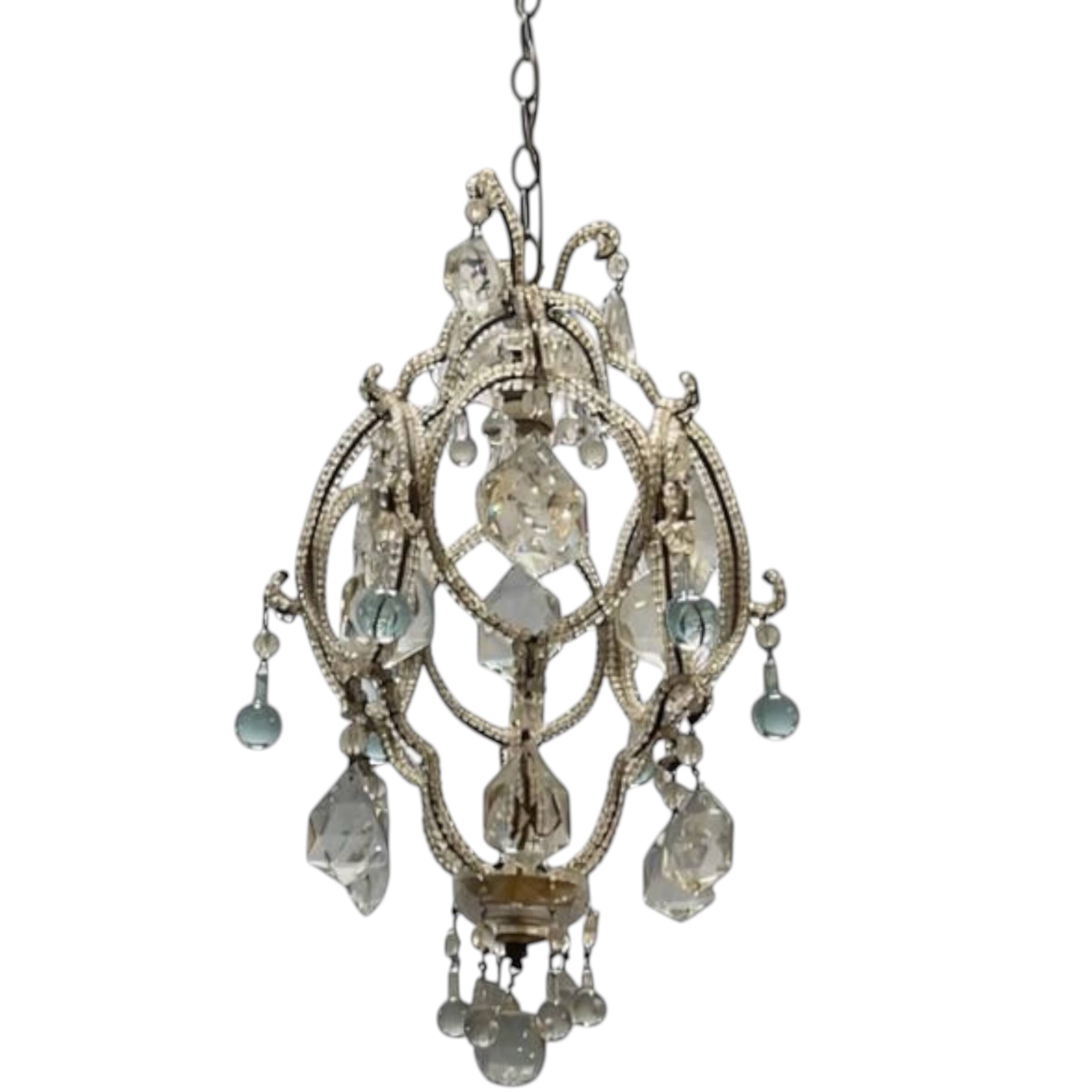 Vintage Crystal Beaded Pendant Light with Murano Glass Drops, Italy