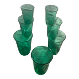 7 water glasses in green glass advertising vintage Lesieur oil