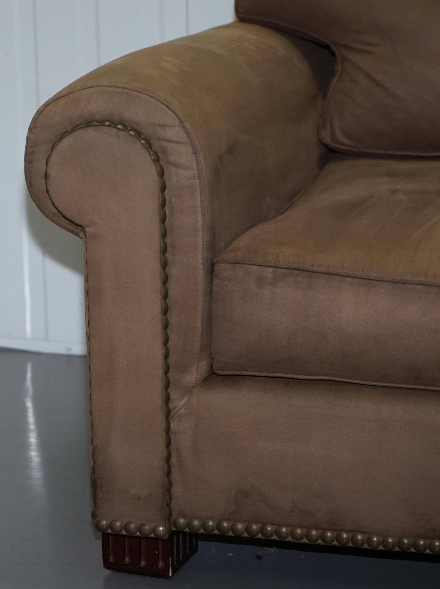 Ralph Lauren Jamaica velvet sofa pair with feather cushions.