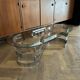 Table basse ovale design années 70 en verre et pieds chromé « S »