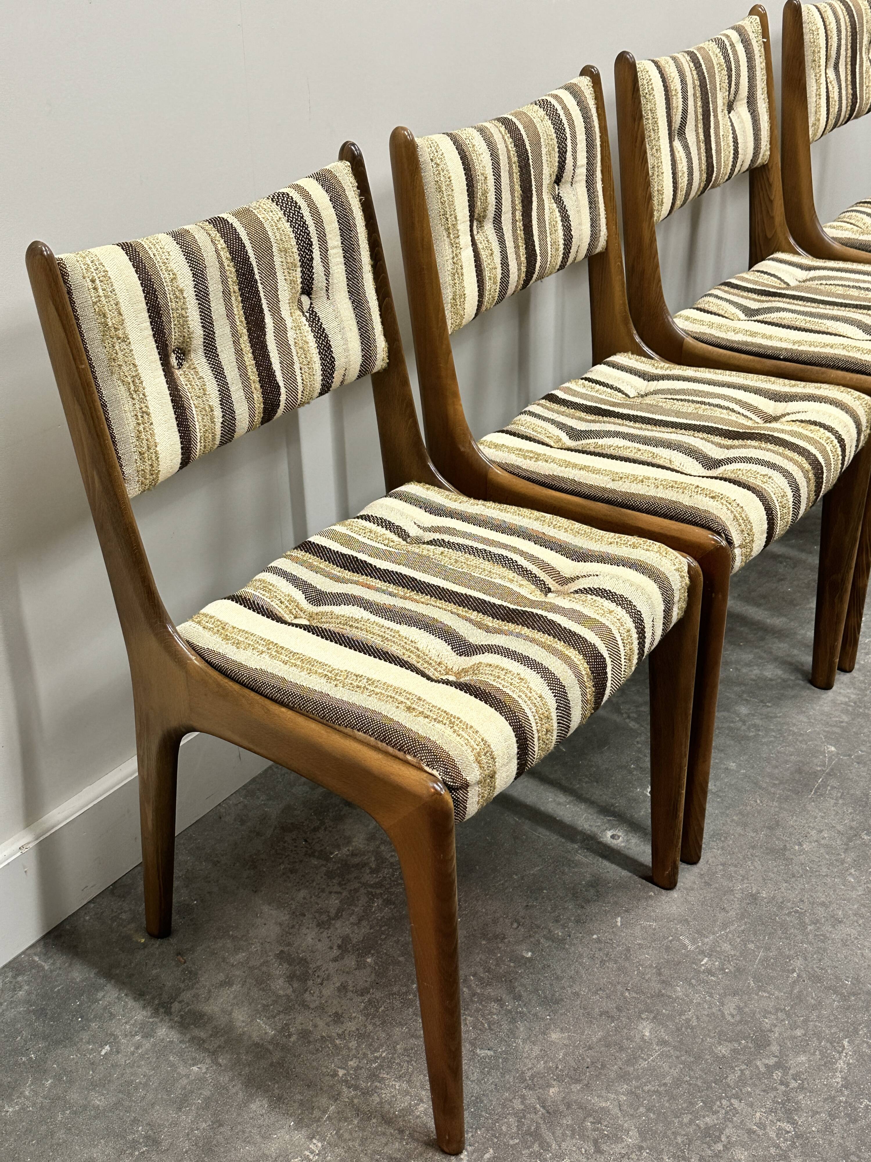 Set of 4 Teak Danish Dining Chairs with Original Fabric, 1970s