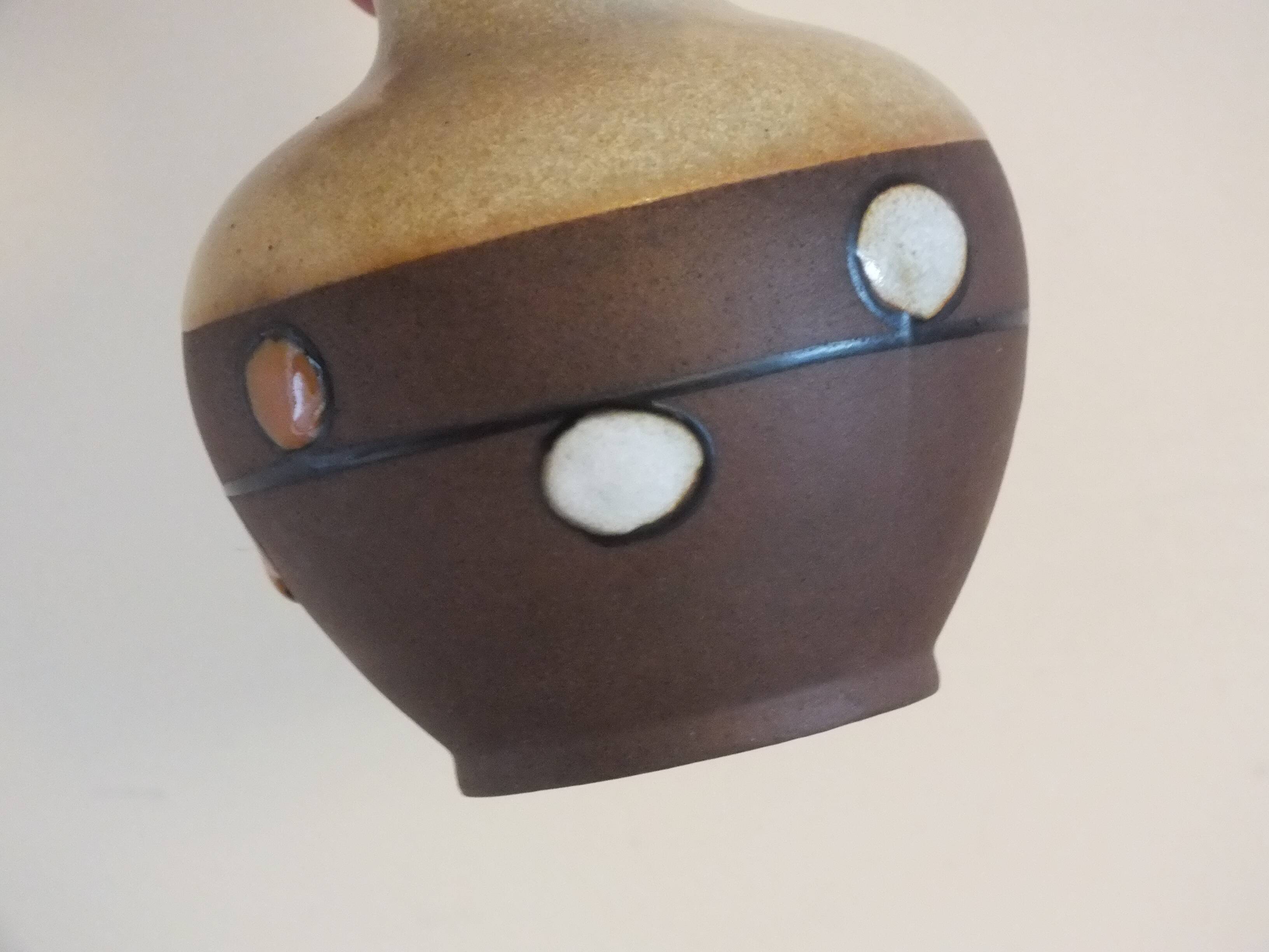 Vase boule vintage en grès émaillé à pois colorés