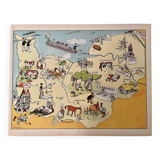 Old poster illustrated map of Normandy 1945 - JP Pinchon