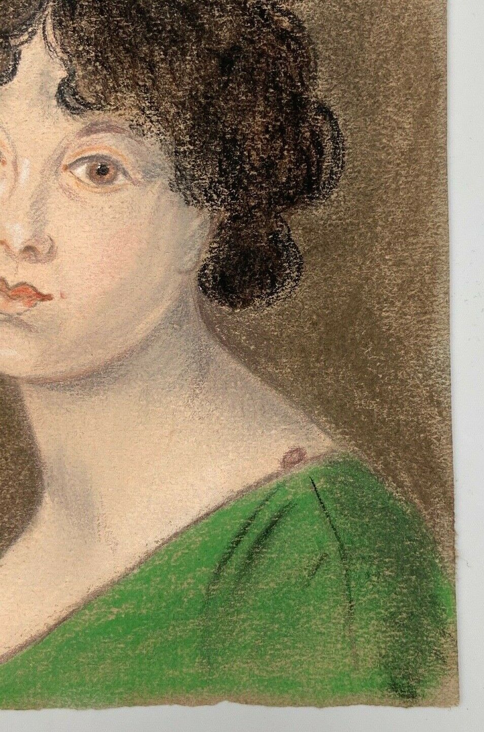 Pastel portrait young girl on paper XXth frame XlXeme