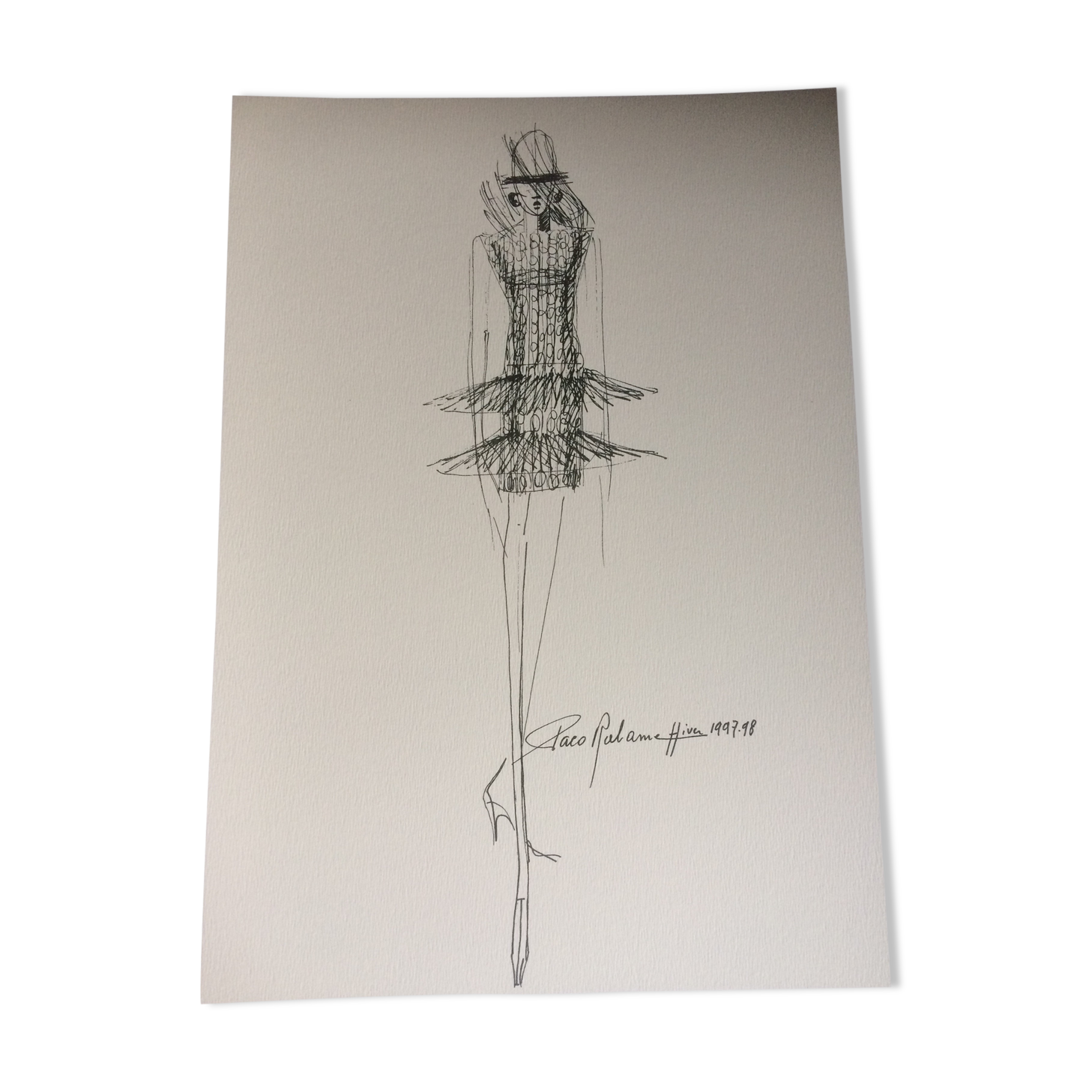 Paco Rabanne: jole press early 1990s vintage fashion illustration.