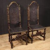Pair of 18th-century antique Italian leather chairs