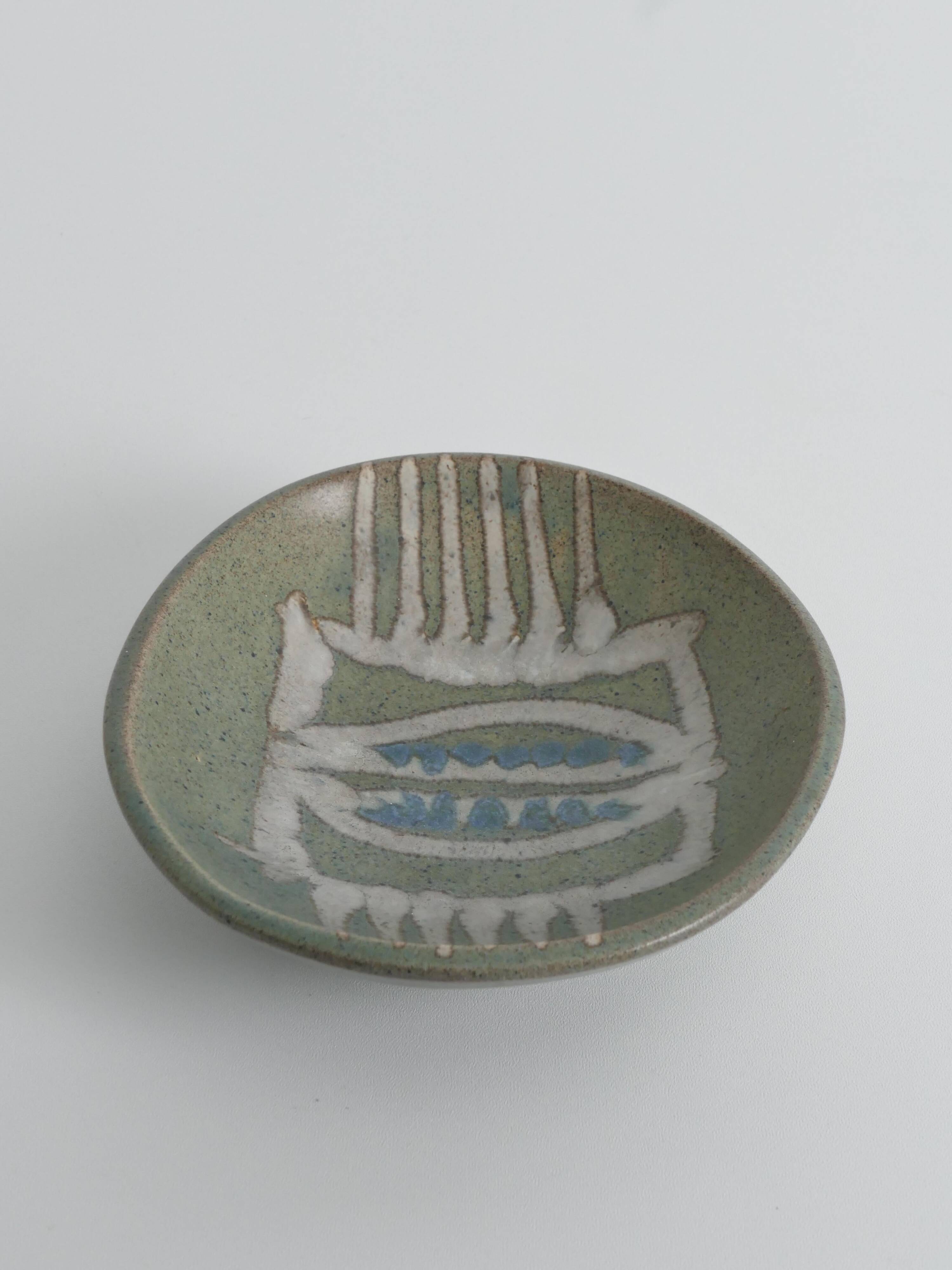 Midcentury-Modern Handmade Stoneware Bowl with Abstract Motif, 1960s