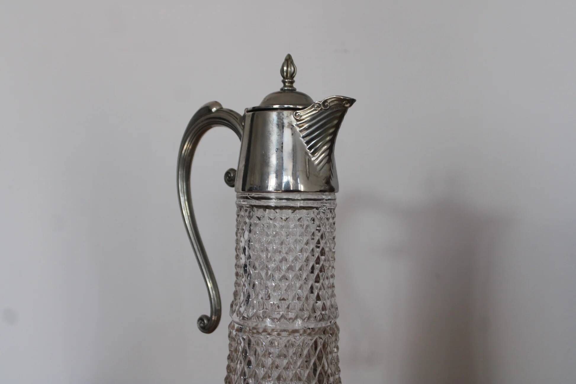 Large antique cut glass and silver-plated jug – English manufacture – 32 cm