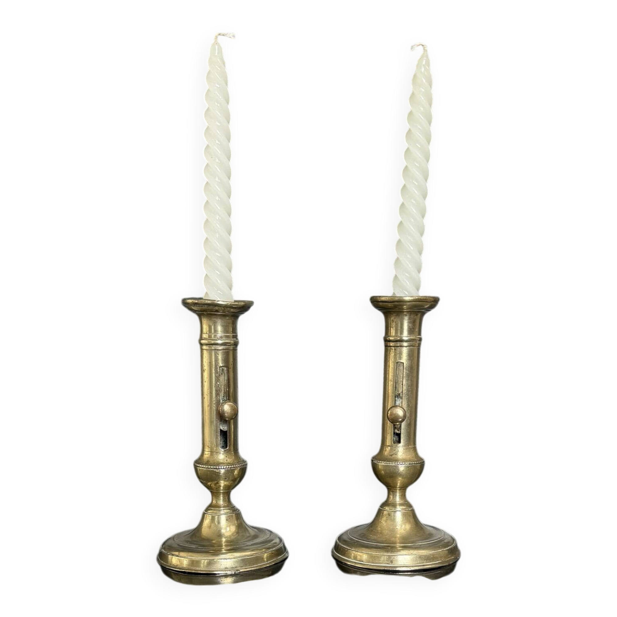 Pair of brass push candle holders – Late 19th century