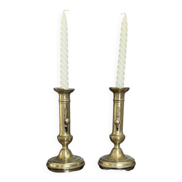 Pair of brass push candle holders – Late 19th century