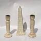 Grand tour bone inlay candle holders, candle sticks and obelisk, ca 1895 France