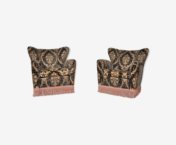 Fauteuils italiens en velours floral avec franges de Paolo Buffa, années 1950